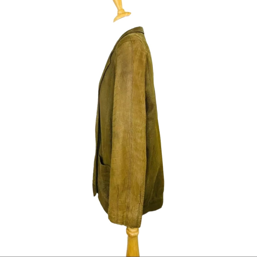 CHRISTIAN LAUREN 80s Suede Leather Jacket Textured VNTG Olive Green NY Buttery - Picture 5 of 11